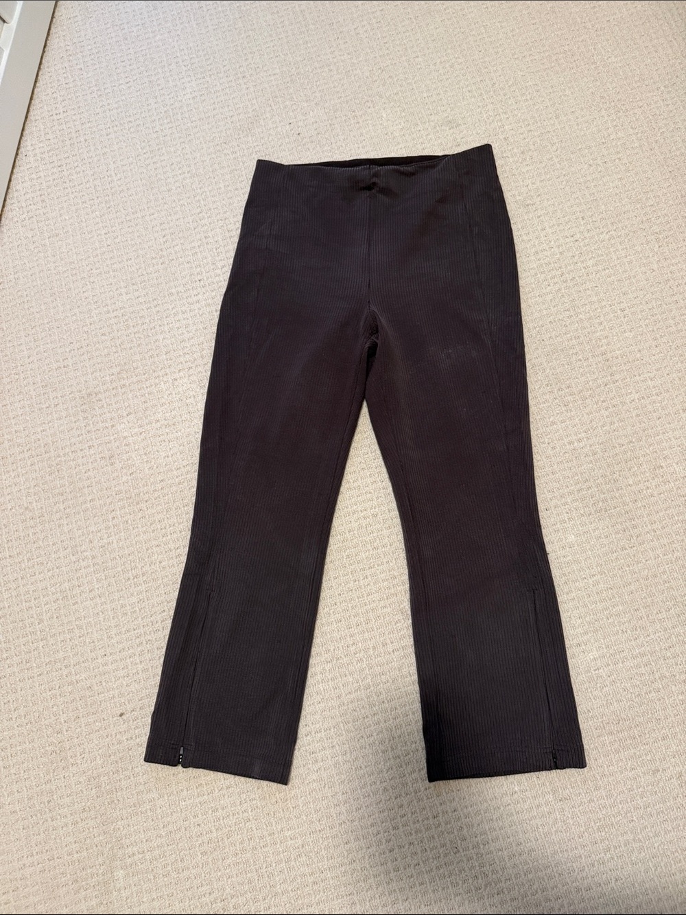 LuluLemon chocolate brown kick flare Ribbed Pull-On Leggings with Ankle Zips